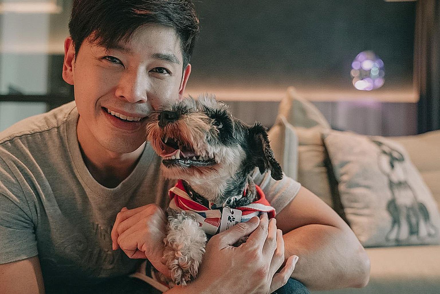 Actor Romeo Tan cleans and grooms his dog Tigger on weekends.