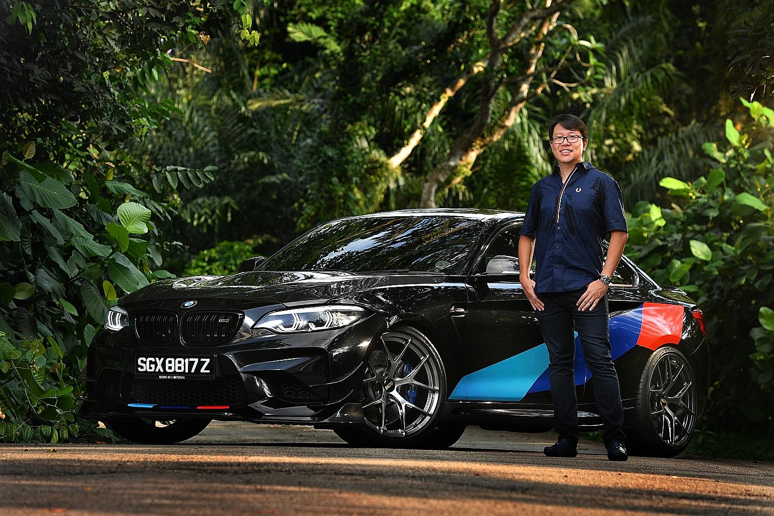 The striking red and blue M racing stripes on Mr Chan Weiwen's BMW M2 Black Shadow Edition (above) were designed by the car owner himself.