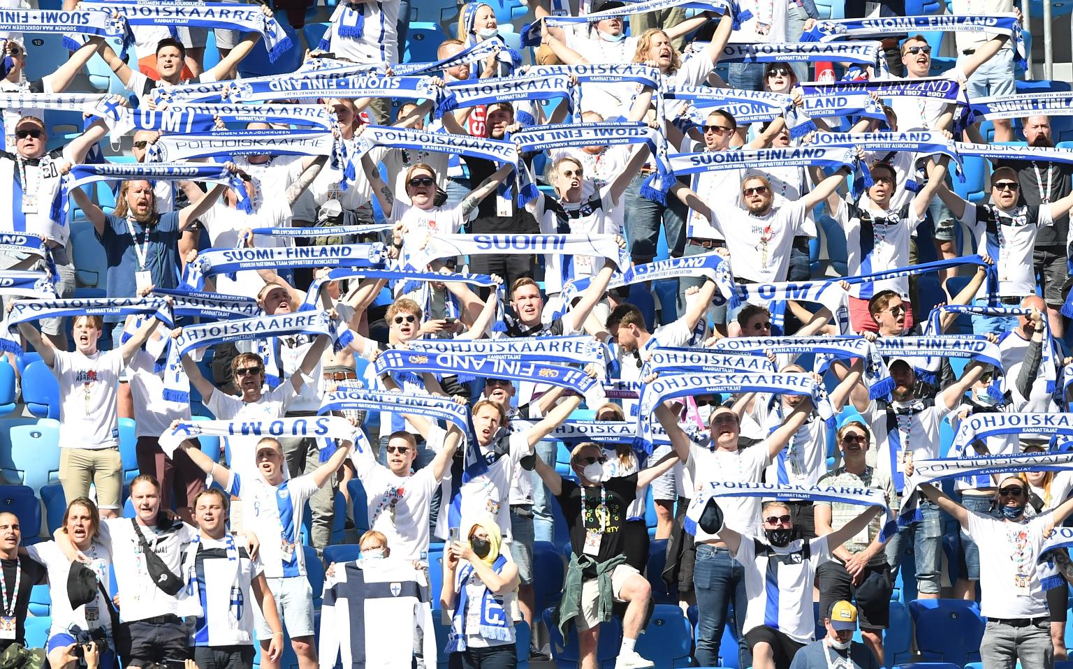 Finland fans cheering their team on in St Petersburg against hosts Russia, who won the Euro 2020 Group B match 1-0. Some 24,540 supporters were at the 68,000-capacity Krestovsky Stadium for that June 16 game.