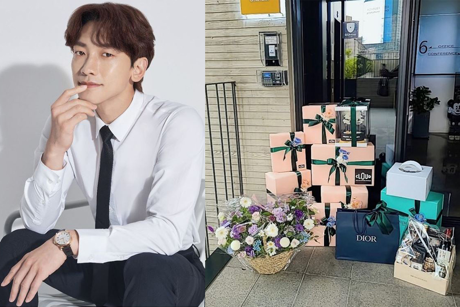 PRESENTS FOR RAIN: South Korean star Rain (below right) has thanked his fans for showering him with birthday gifts as he turned 39 yesterday. 	On Wednesday, he posted a photo of the presents on his doorstep (above) and wrote in Korean: "Oh, thank you