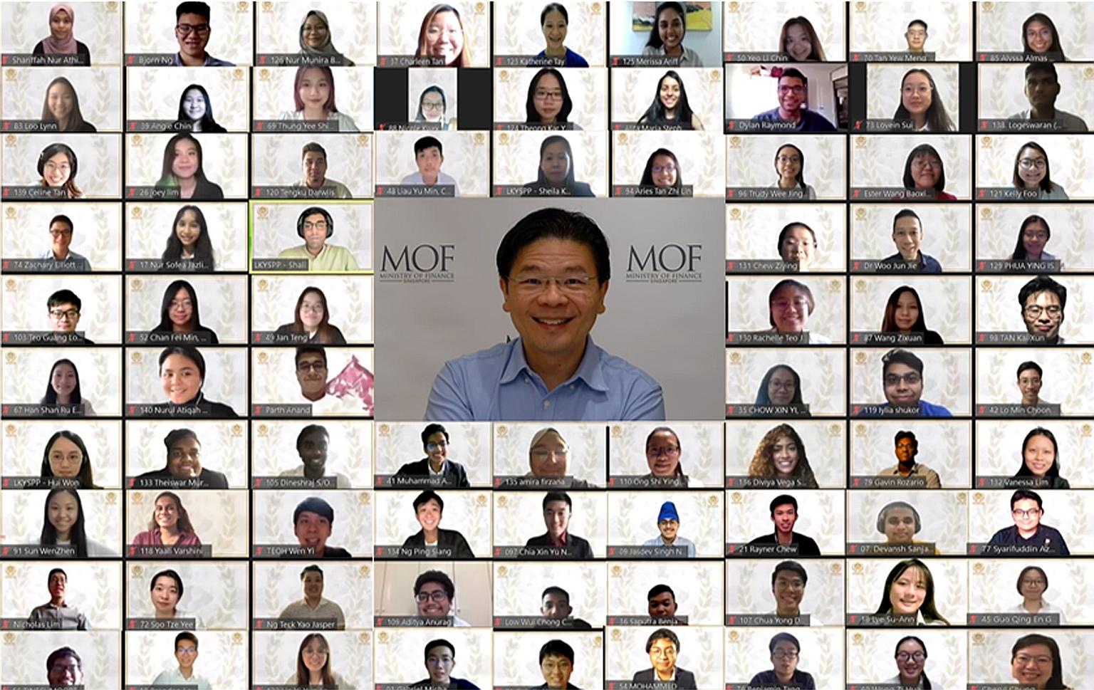 Finance Minister Lawrence Wong addressing some 200 student participants on the last day of the Singapore Model Parliament 2021 programme yesterday. PHOTO: MINISTRY OF COMMUNICATIONS AND INFORMATION