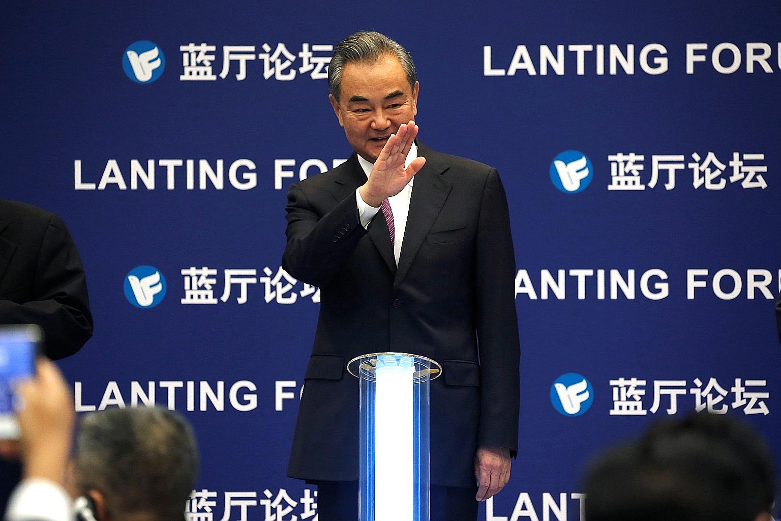 Chinese Foreign Minister Wang Yi, seen here at a forum in Beijing last Friday, presented his Italian counterpart Luigi Di Maio with an offer to "promote the joint Belt and Road construction with Italy" in a phone call last week.