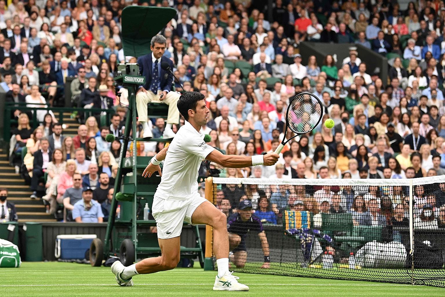 Novak Djokovic taking on Jack Draper in front of fans at Wimbledon's Centre Court, which hosted its first match since Djokovic's win over Roger Federer in the 2019 final.
