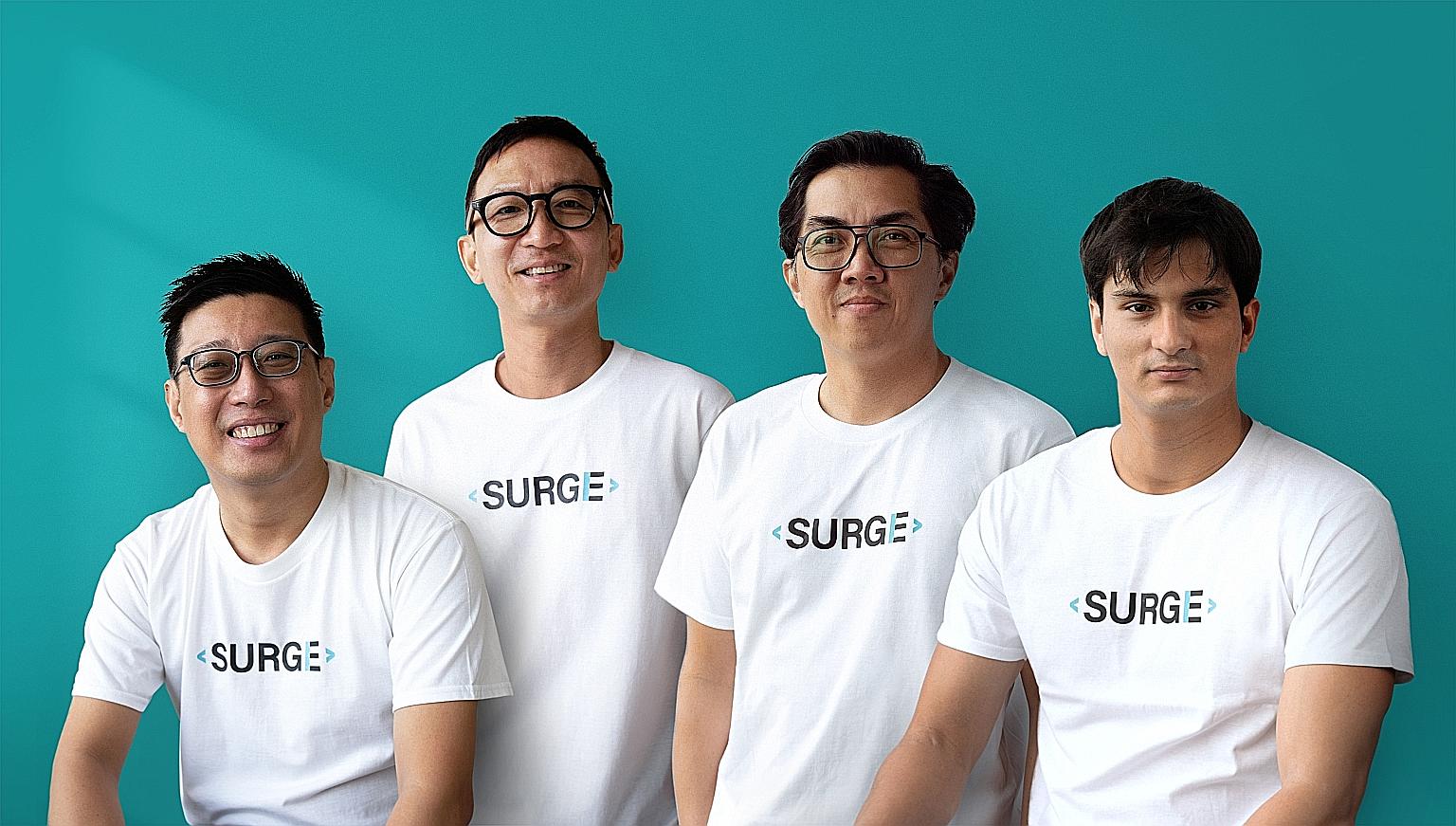 (From left) Mr Wilson Tan, chief executive of new joint venture company Surge; Mr James Chua, CEO of Germs Digital; Mr Ivan Hadywibowo, CEO of Flock Creative Network; and Mr Jeffrey Nijstad, who is also CEO of Surge. Mr Chua said the Covid-19 pandemi