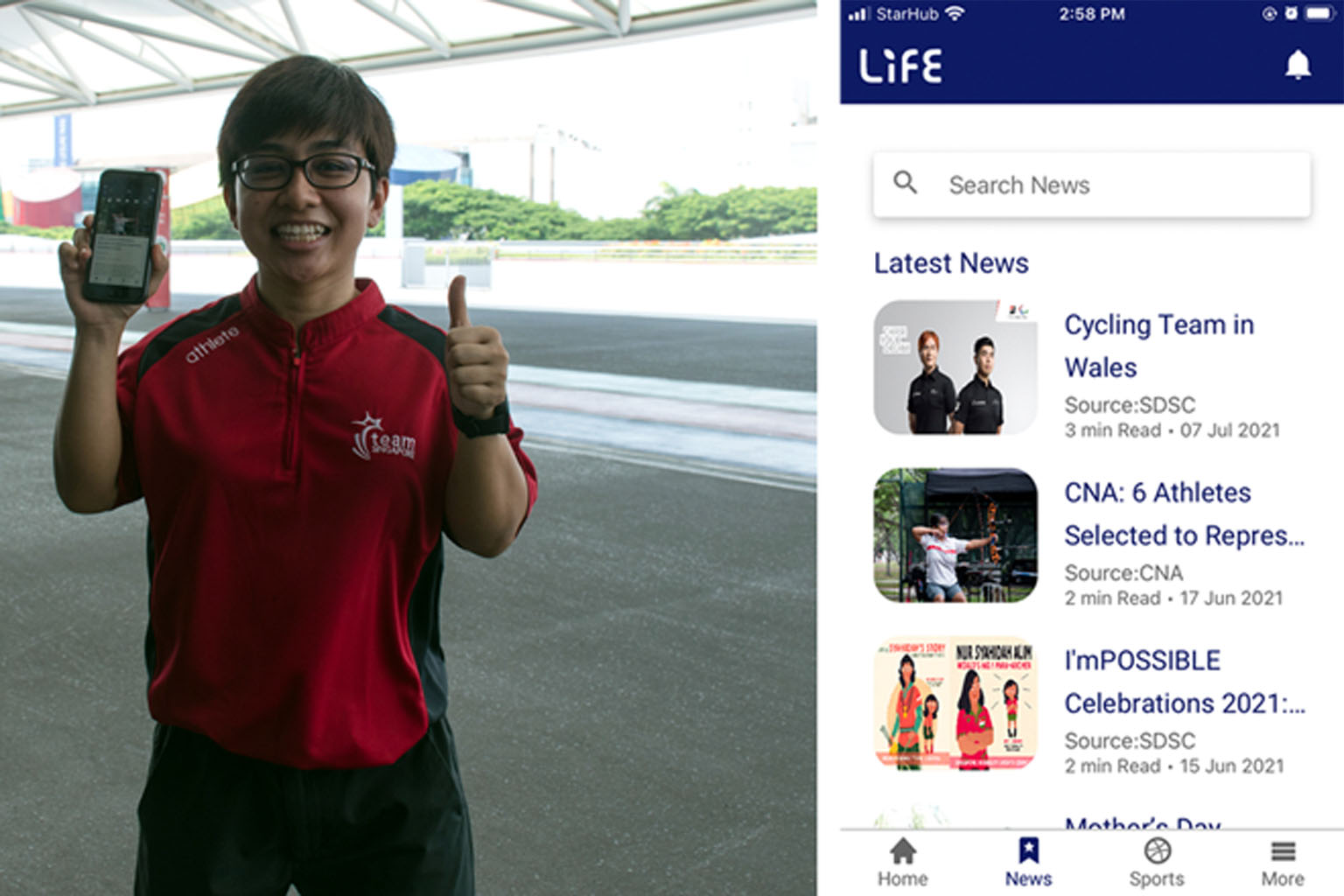 National para-powerlifter Nur Aini Mohamad Yasli, 29, using the SDSC Life app. The app assists para-athletes with their training and encourages new users to participate in para sports.