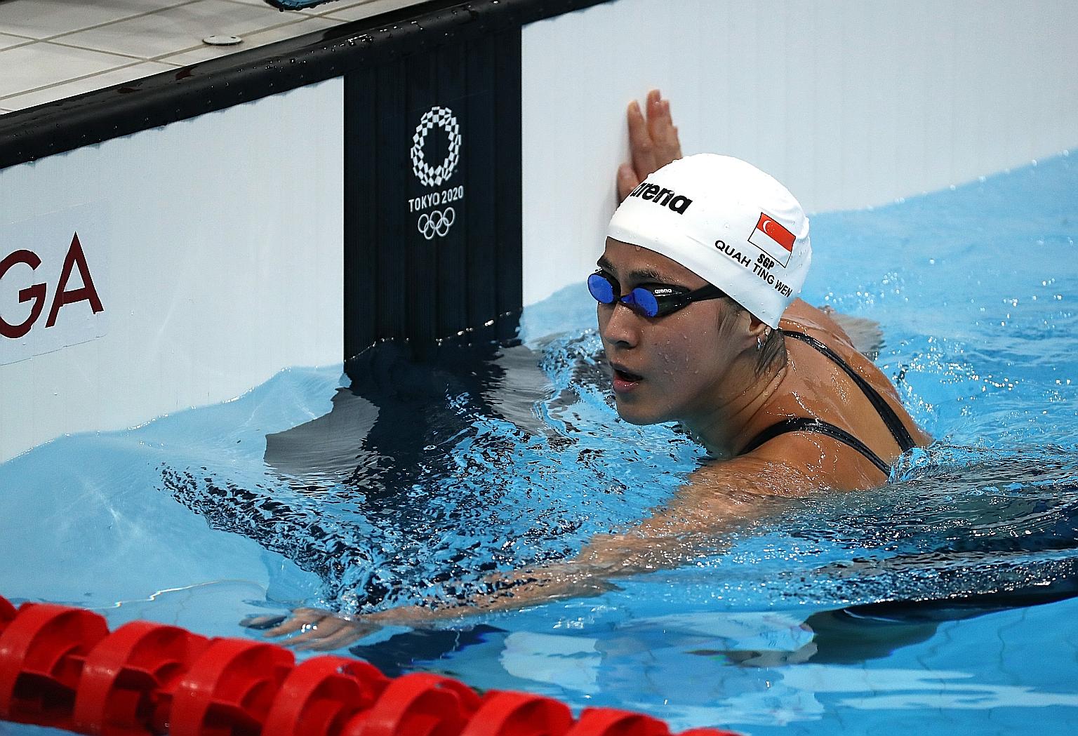 Quah Ting Wen clocks 56.36sec in her 100m freestyle heat, placing 36th overall among 51 swimmers.
