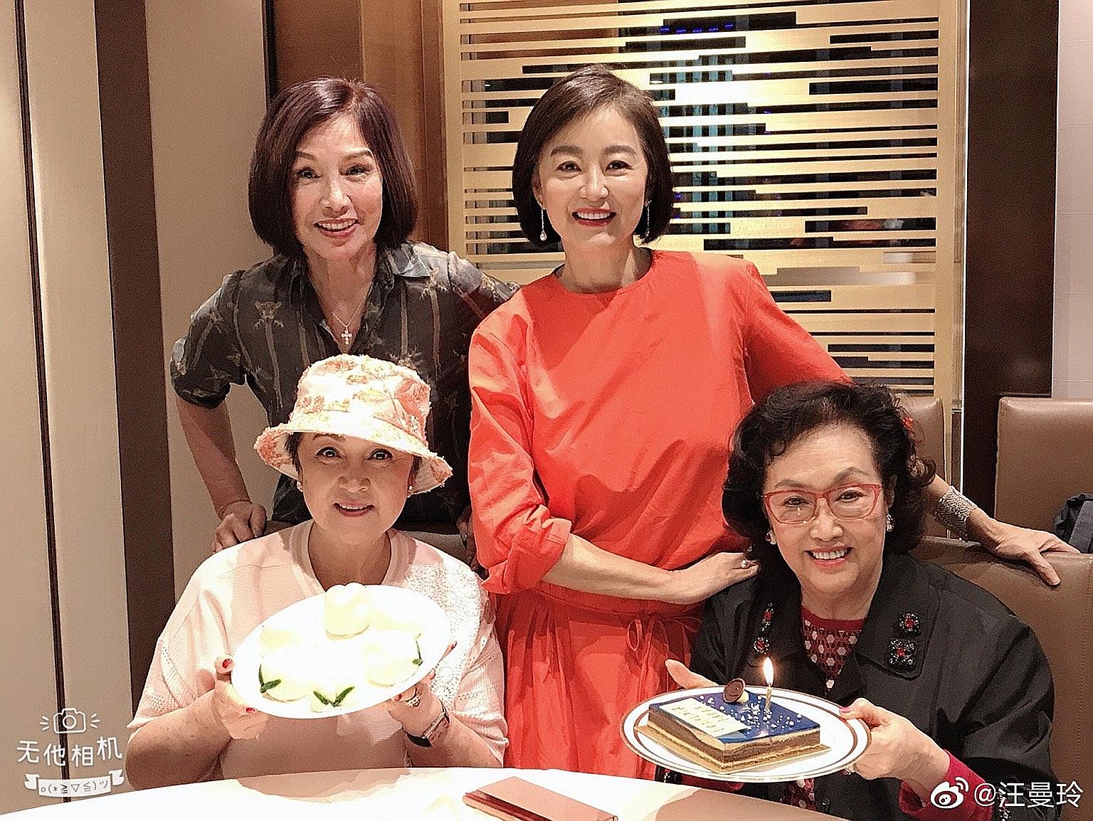 RARE GATHERING OF FORMER SCREEN IDOLS: Veteran Hong Kong journalist Wong Man Ling took fans down memory lane on Wednesday when she posted on social media photos of a birthday celebration for former actress Grace Chang (sitting, holding cake), who is 