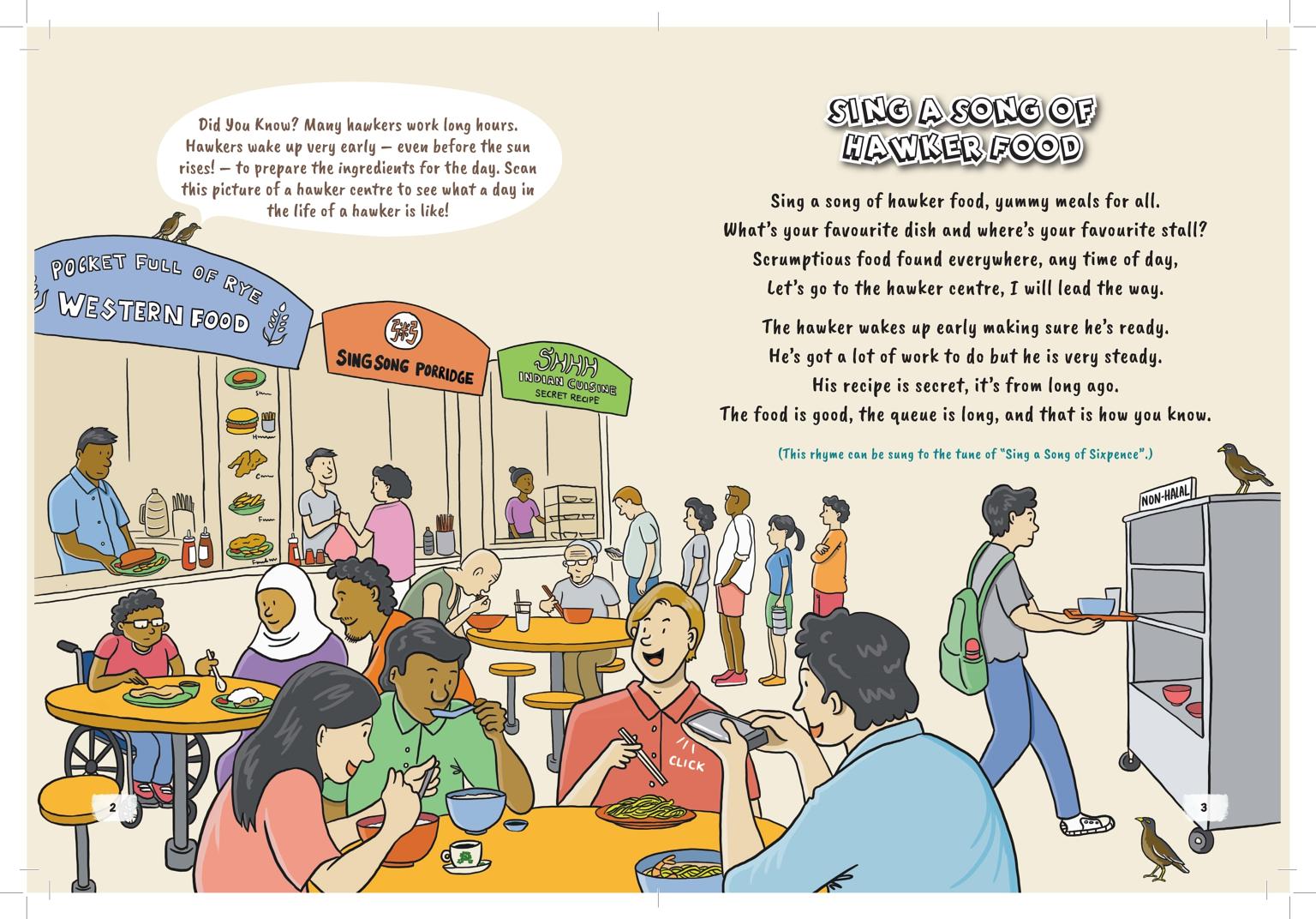 One of the 14 rewritten rhymes in an upcoming children's book, Sing A Song Of Hawker Food, which combines well-known nursery rhymes with hawker culture in a collision of worlds that looks set to surprise, amuse and educate.