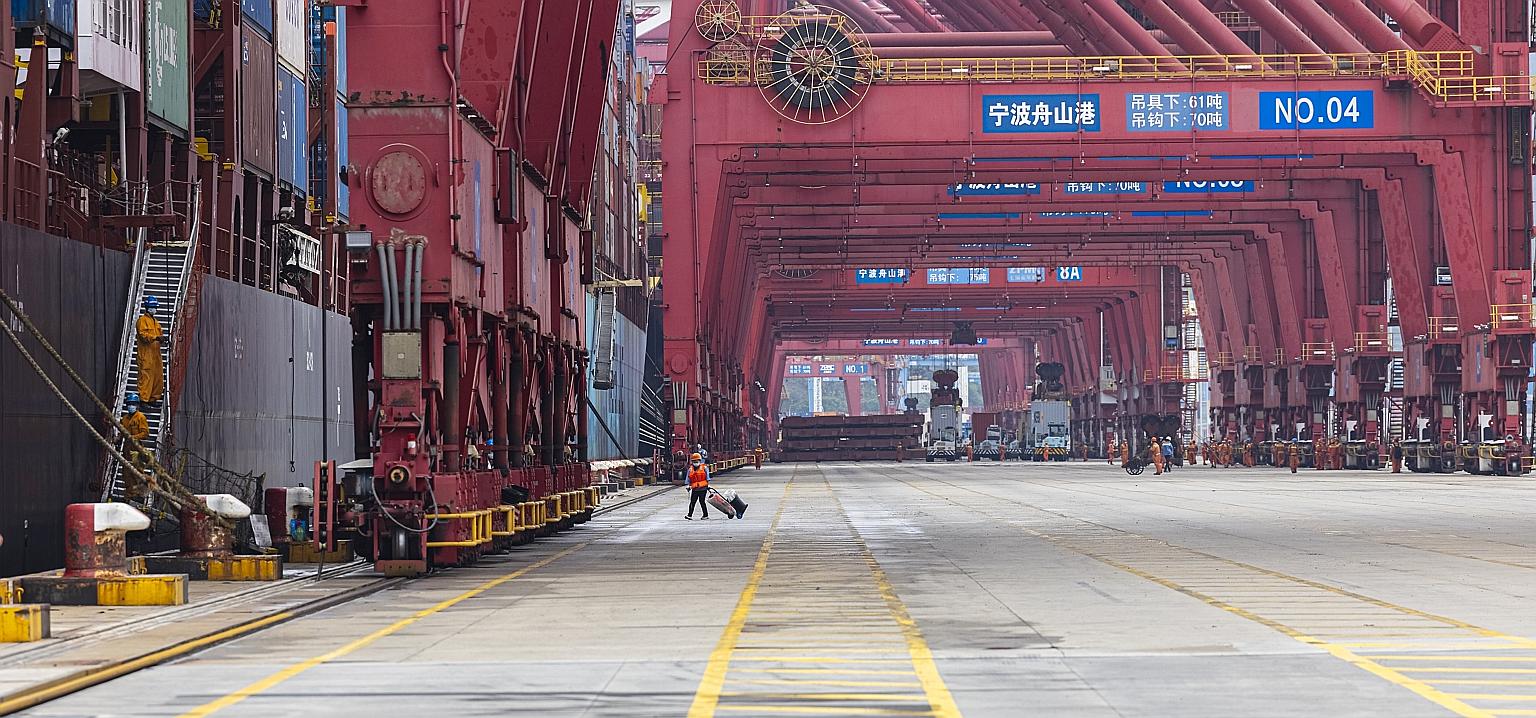 The Ningbo-Zhoushan port in Ningbo, China's Zhejiang province, in June. The port said in a statement late on Thursday that all other terminals aside from Meishan have been operating normally. When contacted yesterday, a port spokesman said there were