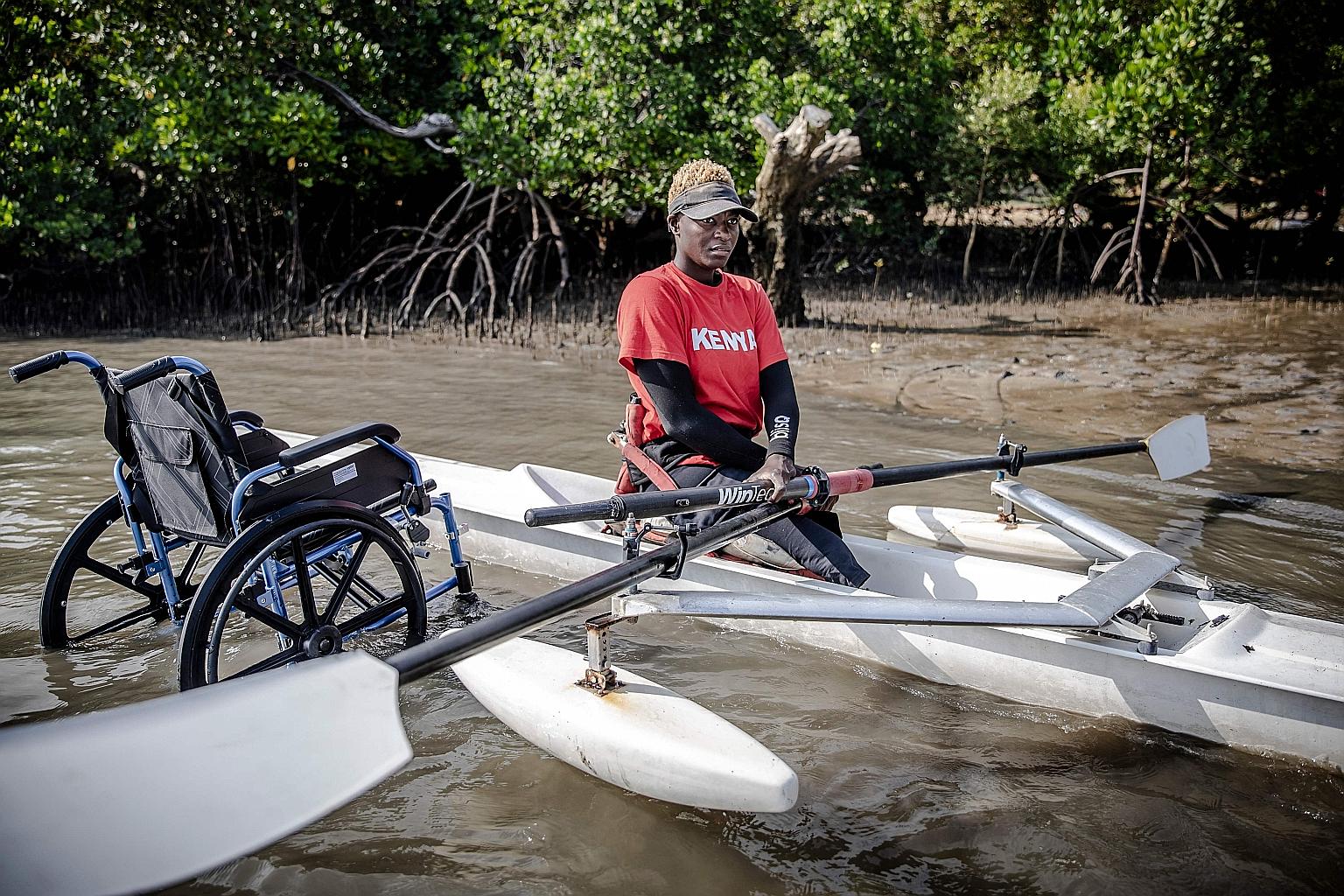 Kenyan para-rower Asiya Mohammed Sururu at a training session in Mombasa ahead of her Paralympics debut in Tokyo.