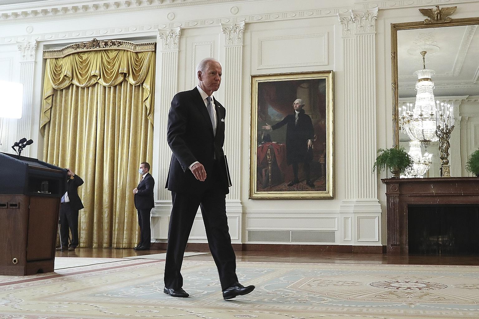 United States President Joe Biden, seen here leaving the podium after delivering his remarks on Afghanistan at the White House on Monday, acknowledged that the Taleban victory had come much faster than the US had expected and that the withdrawal was 