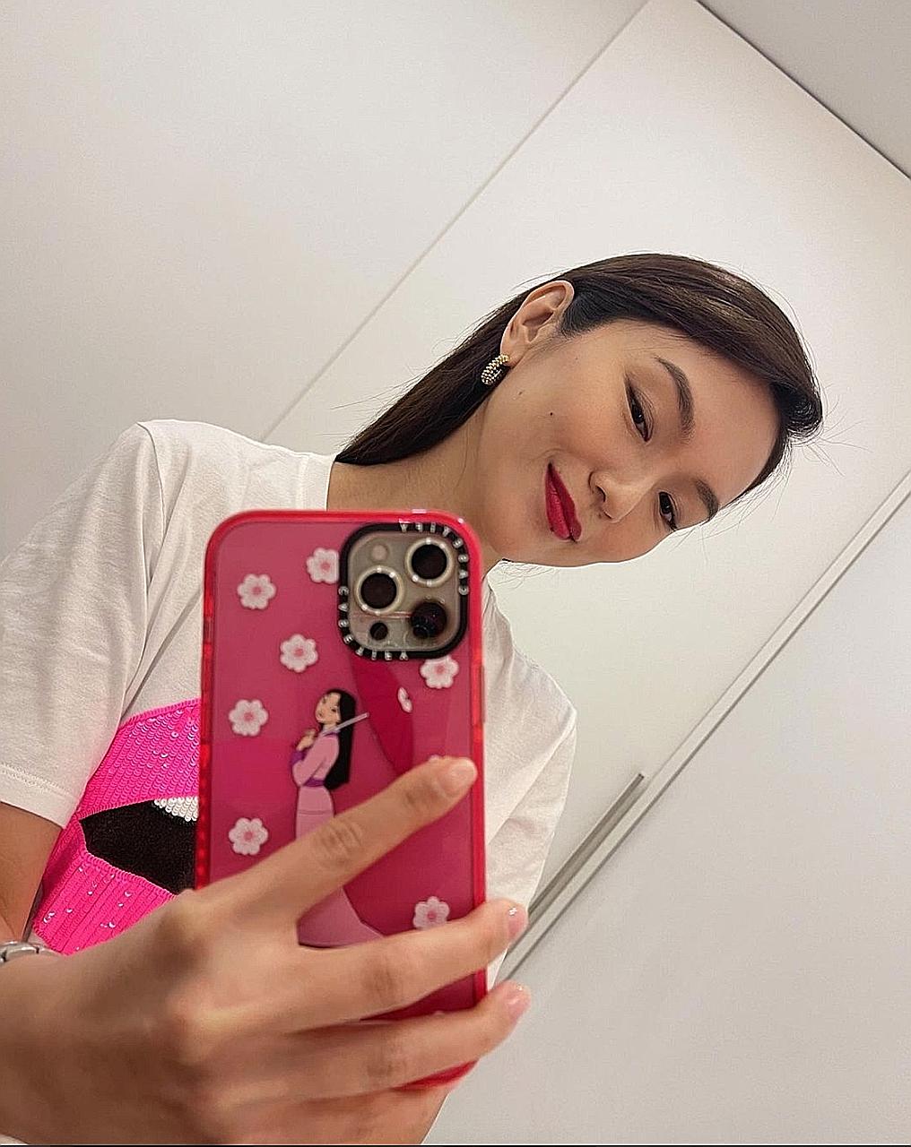 Actress Joanne Peh posted on Thursday a mirror selfie that showed her phone case with Disney's Mulan on it. The same case was seen in her photo last week.