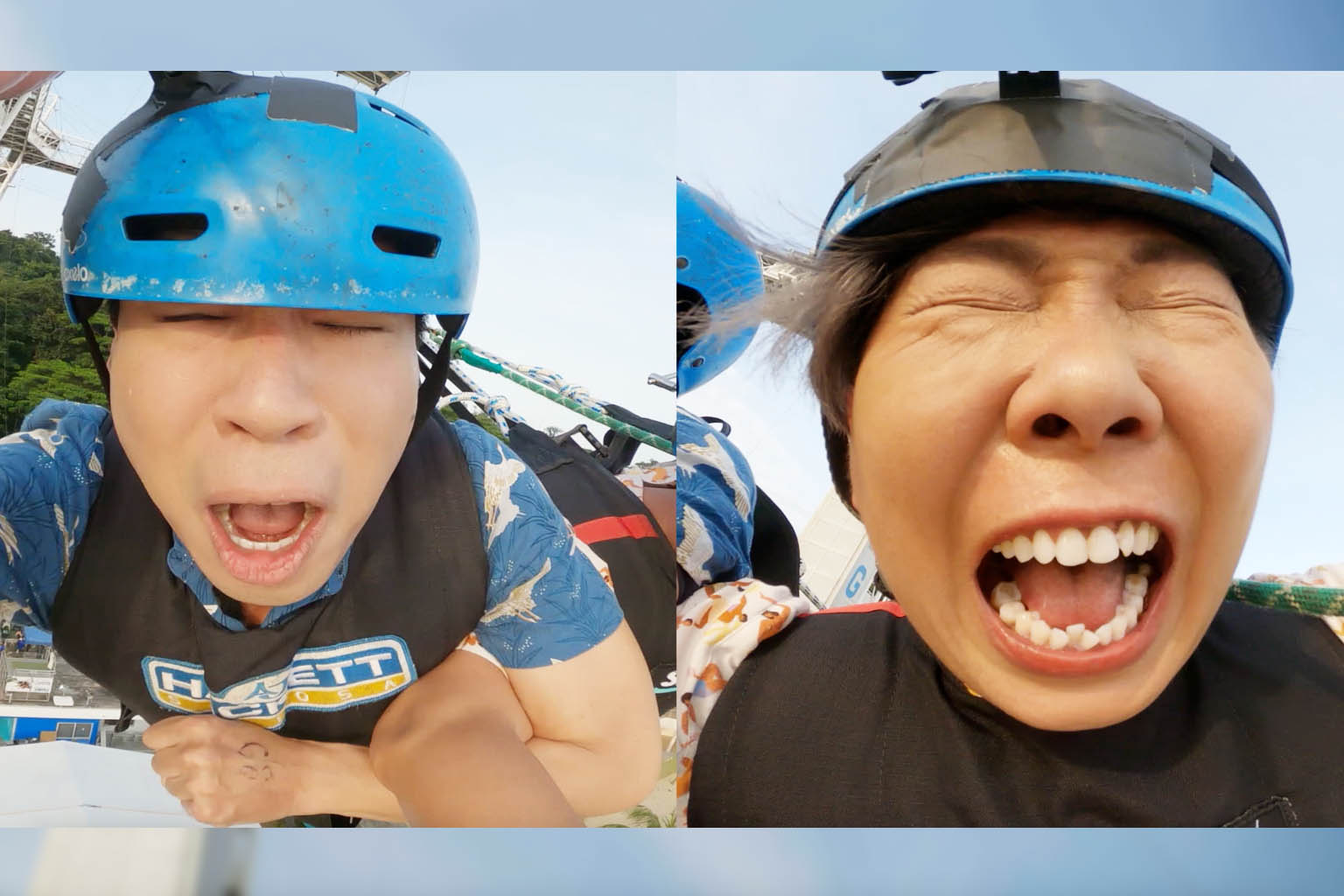 Chua Enlai and his good friend, Irene Ang, try out different types of exhilarating activities, including the Giant Swing at Skypark Sentosa by AJ Hackett, and boy, they sure can scream.