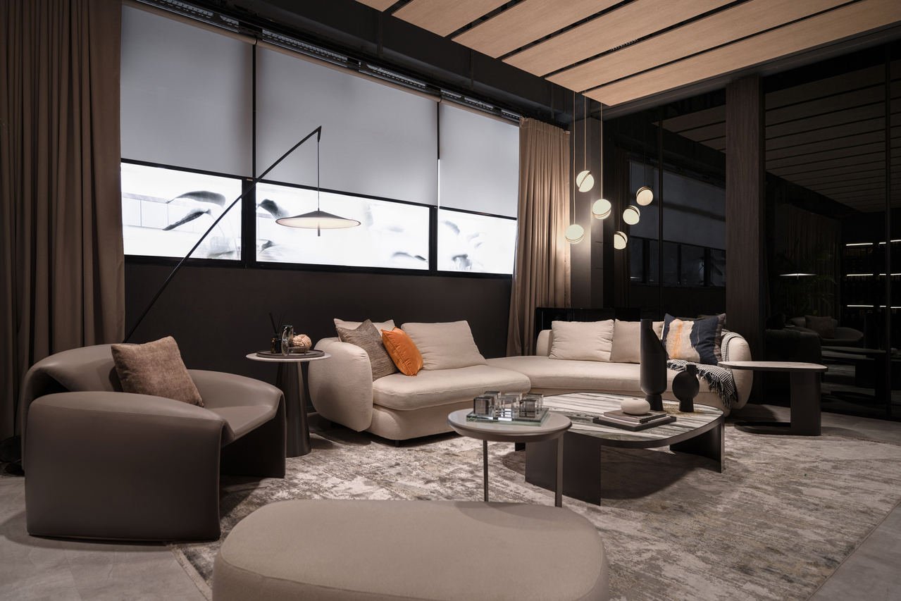 csdesign25 - The Kuhlmann Experience Centre is conceived as a luxurious home or penthouse with interiors that have a sleek, defined and muscular look to allow the inherent quality of the materials and finishes of the Kuhlmann kitchens and furniture to be 