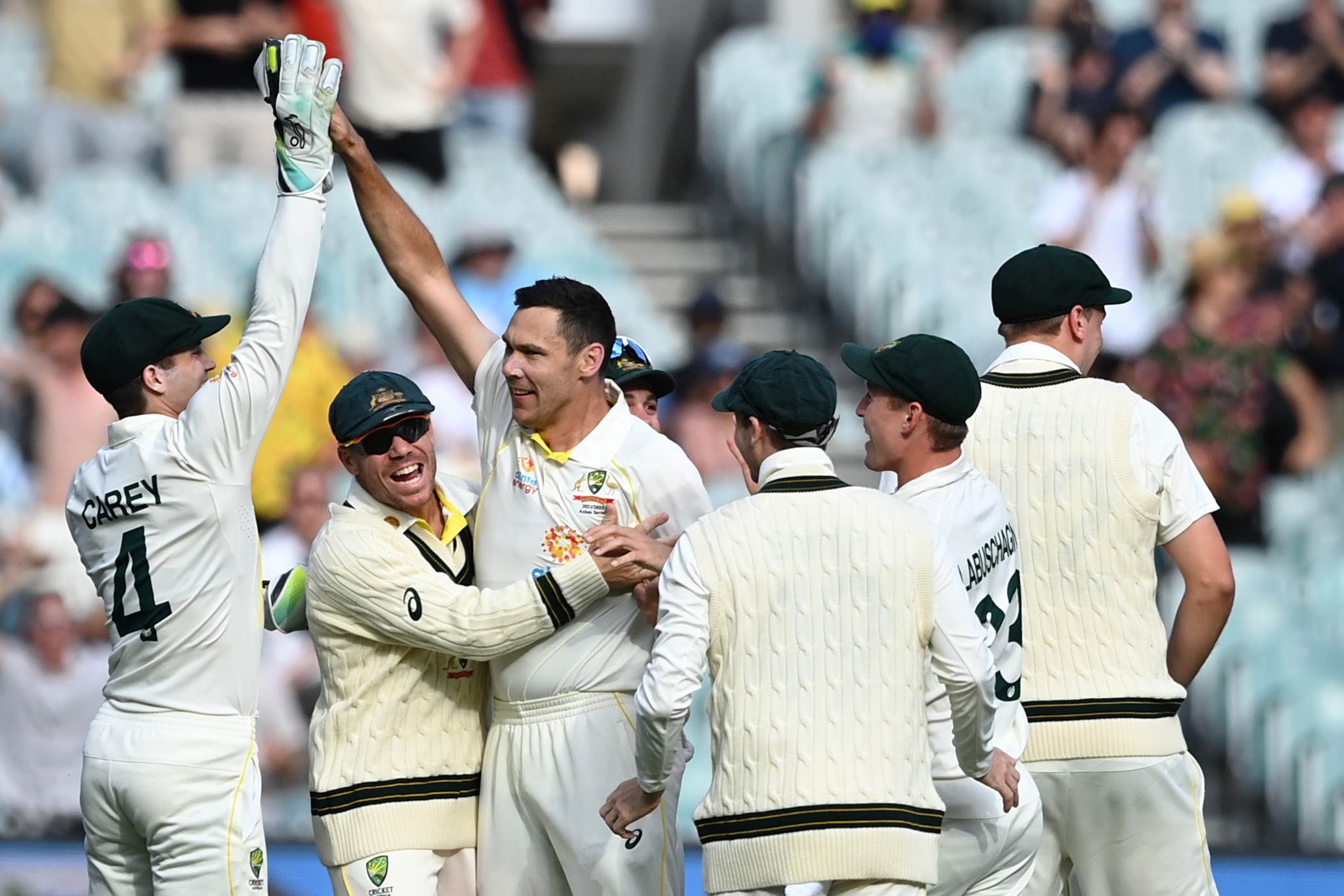 <p>epa09657688 Scott Boland of Australia celebrates taking the wicket of Jack Leach of England during day 2 of the third Ashes Test between Australia and England at the MCG in Melbourne, Australia, 27 December 2021.  EPA-EFE/JOEL CARRETT EDITORIAL USE ONL