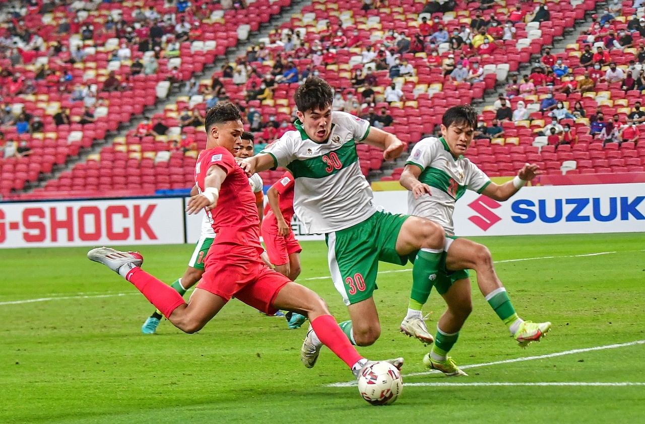 Singapore Forward #9 Ikhsan Fandi in action during the AFF Suzuki Cup 2020 semi-final first leg match against Indonesia, on Dec 22, 2021.