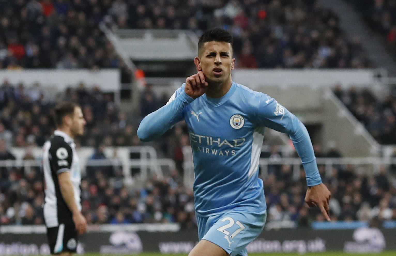 <p>Soccer Football - Premier League - Newcastle United v Manchester City - St James' Park, Newcastle, Britain - December 19, 2021Manchester City's Joao Cancelo celebrates scoring their second goal Action Images via Reuters/Lee Smith EDITORIAL USE ONLY. N