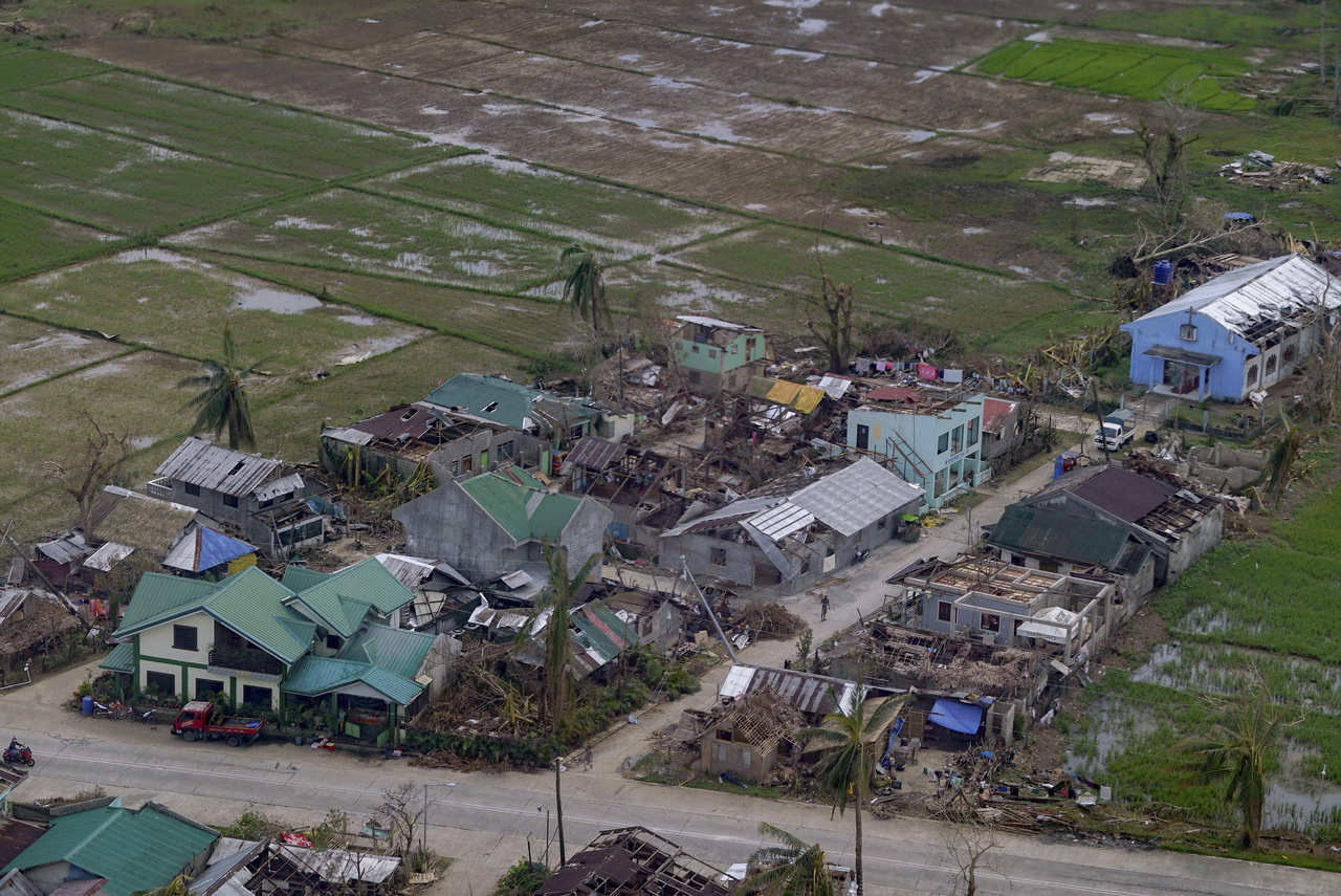 <p>epa09654711 A handout photo made available by the Presidential Photographers Division (PPD) shows areas affected by typhoon Rai in Dinagat Islands, southern Philippines on 22 December 2021 (issued 23 December 2021). Philippine National Police data show