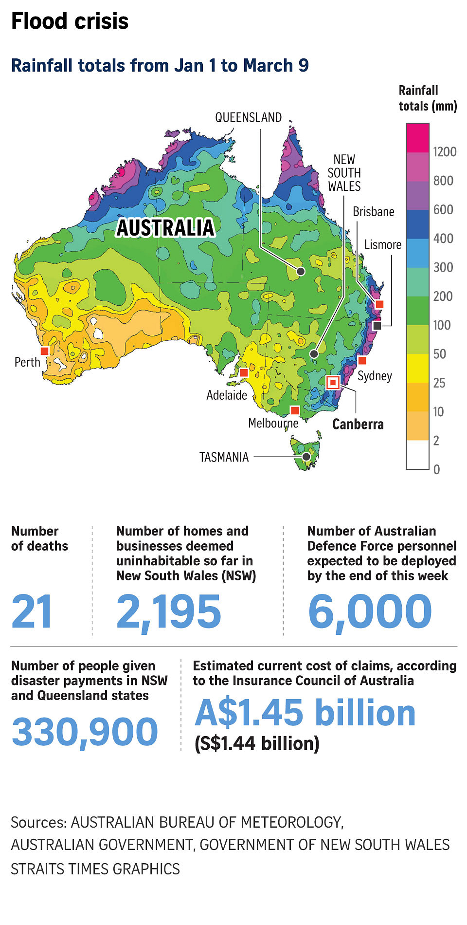 Australian PM To Declare East Coast Floods A National Emergency The   220310   Australia Flood Map ONLINE 