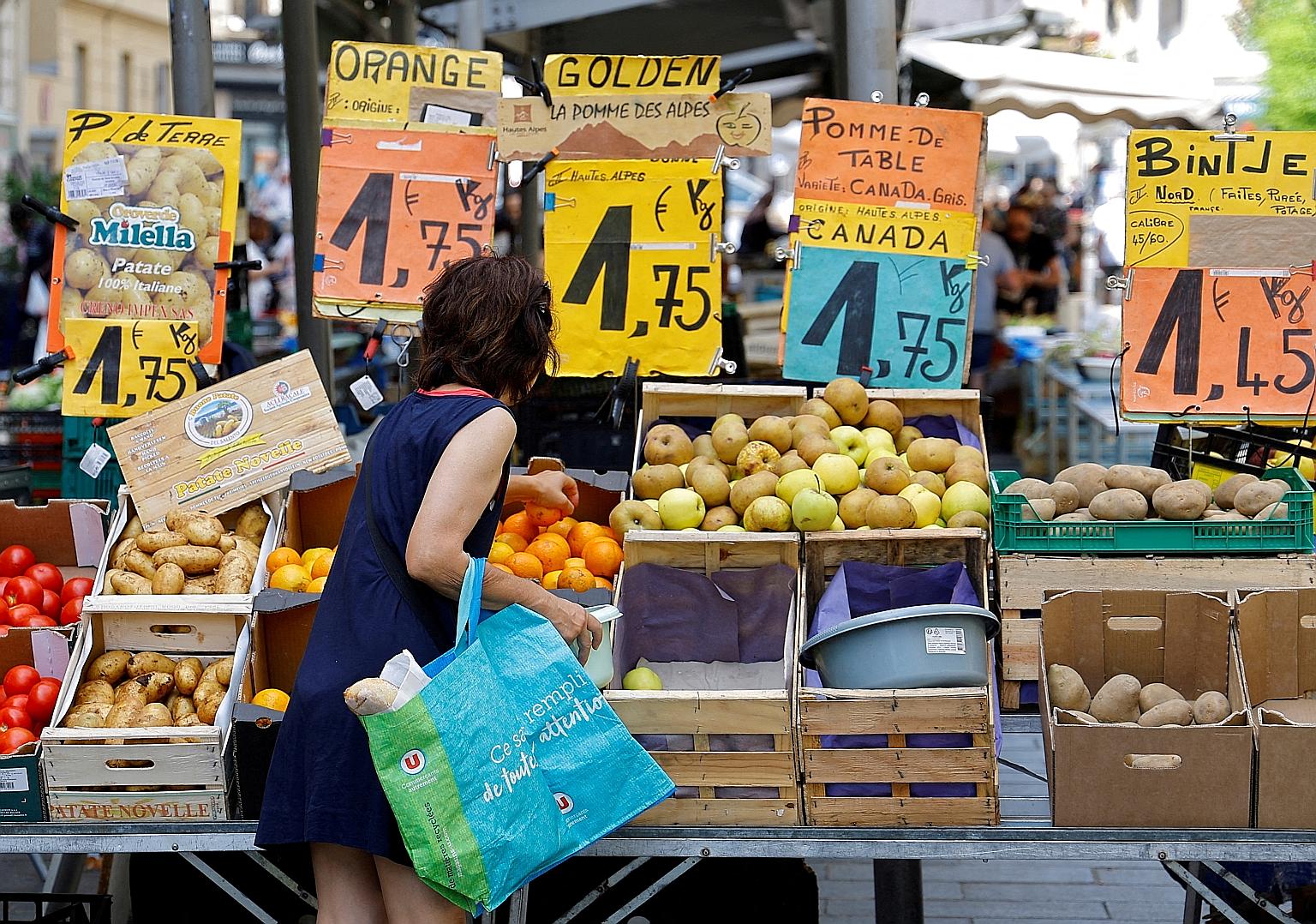 A supermarket in Nice, France, last month. The euro's 12 per cent decline is the result of multiple pressures, from the war in Ukraine to an energy crisis and the growing risk of Russia cutting off gas exports and pushing the euro area into recession