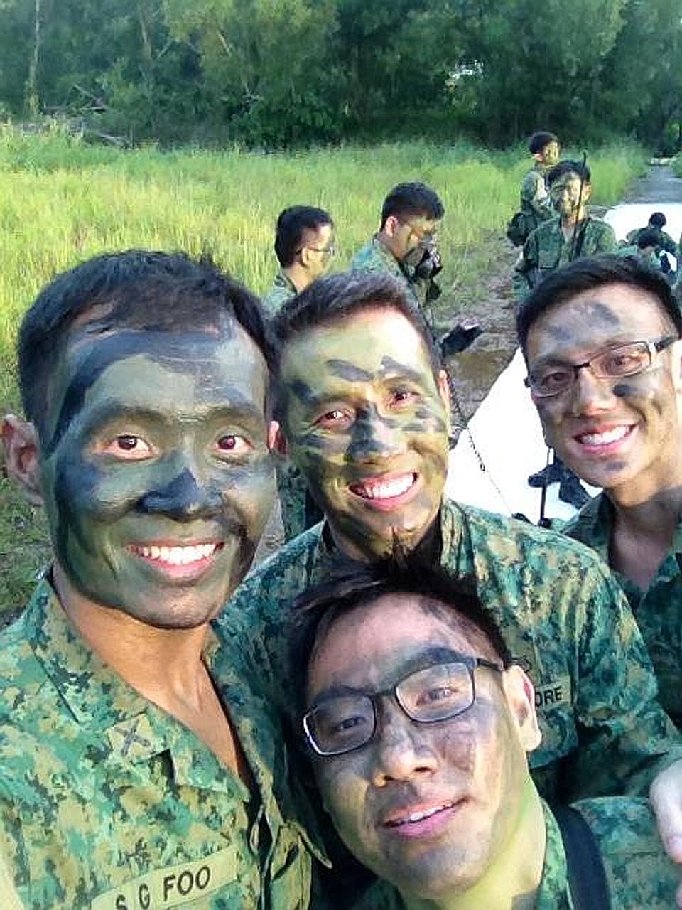 Mr Kenneth Foo (at left), now deputy director at the Singapore Cancer Society, with some of his fellow soldiers during his NS days.