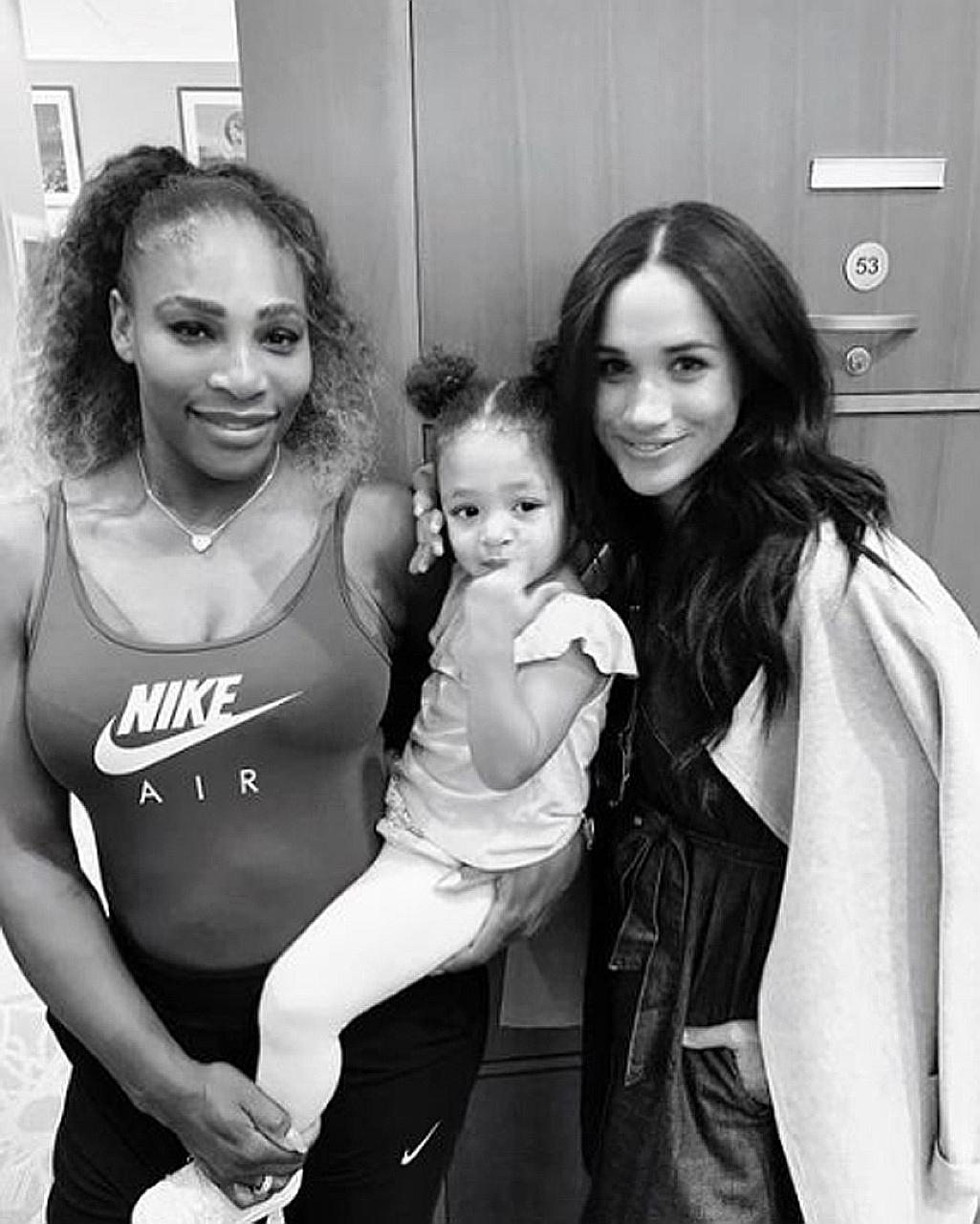 Tennis star Serena Williams (far left, with daughter Olympia) was the first guest on Meghan Markle's podcast, Archetypes.