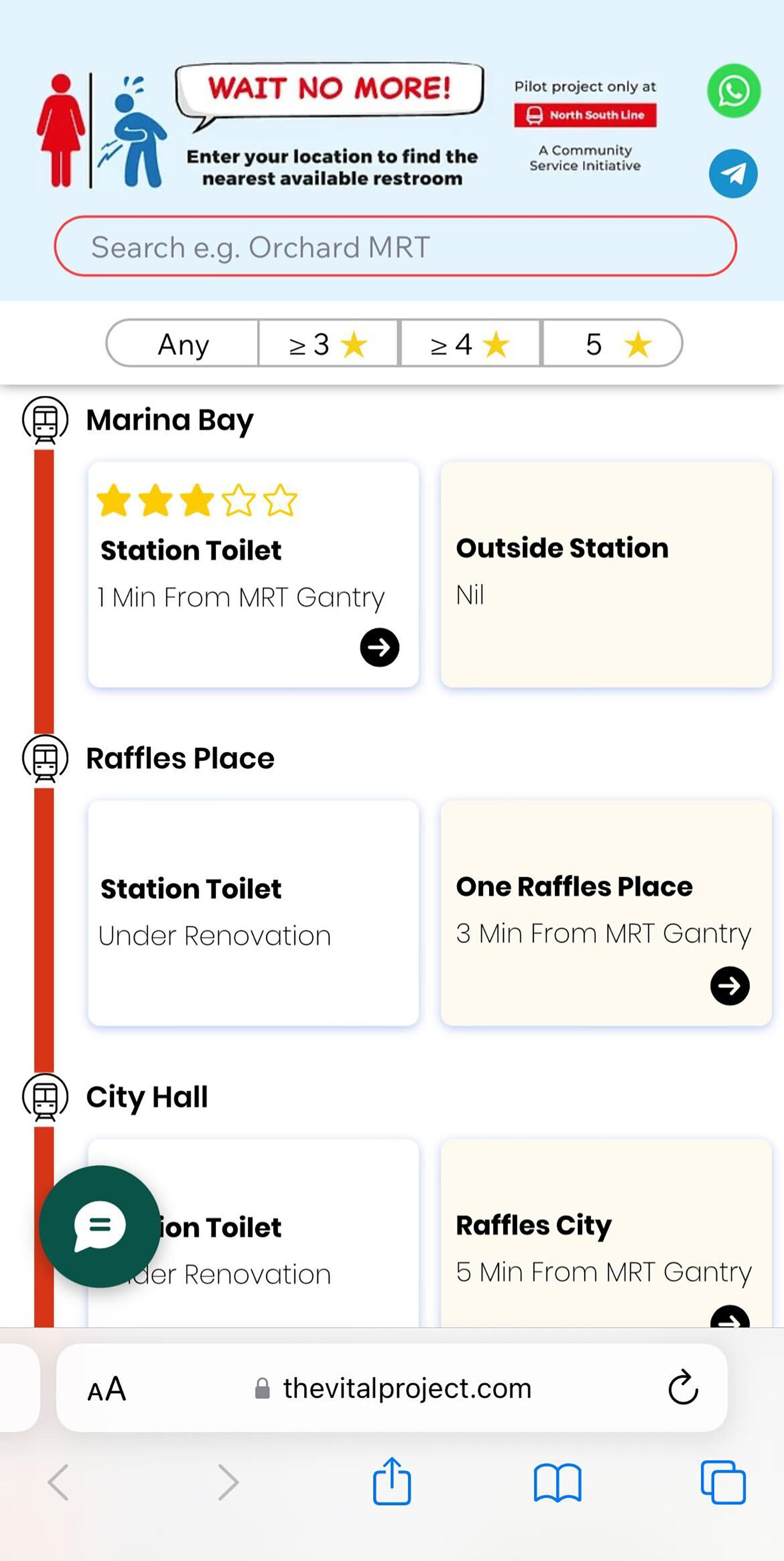 Train commuters on NorthSouth Line can locate nearest toilet by