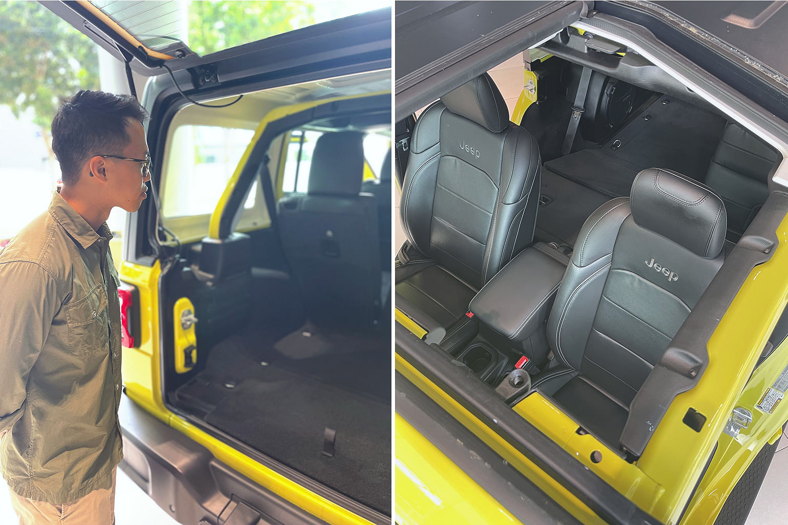 jeep wrangler 2024 boot space and top view of removable roof hardtop