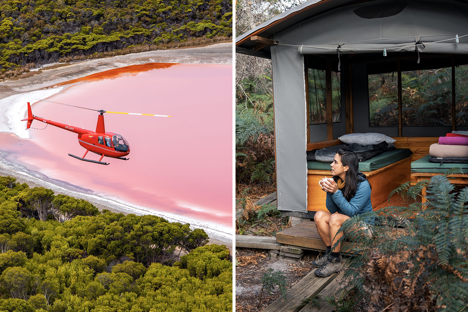 Exploring pink lakes and camping in the outdoors in australia 
