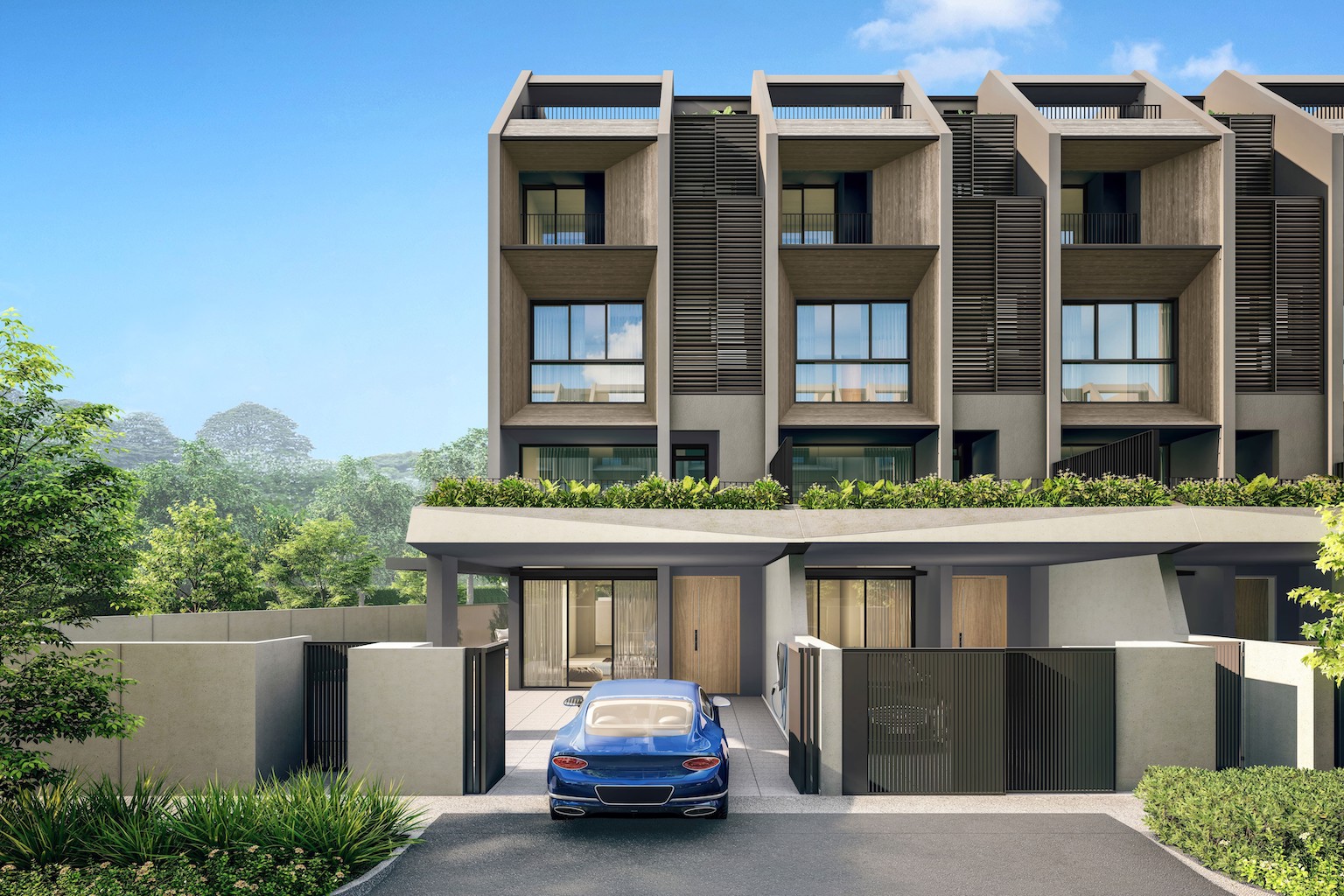 Facade of Pollen Collection landed terrace house at Seletar Hills by Bukit Sembawang