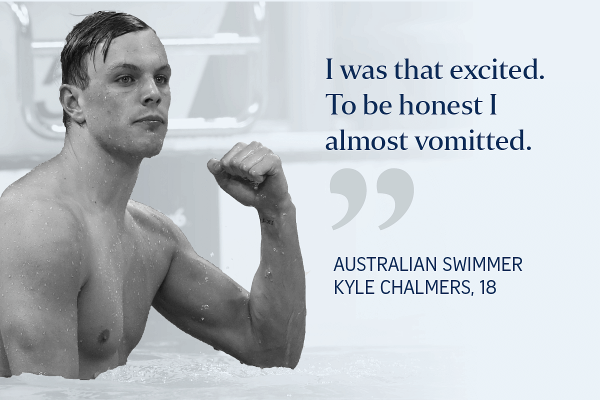 Australia’s Kyle Chalmers celebrates after he won the men’s 100m freestyle final.
