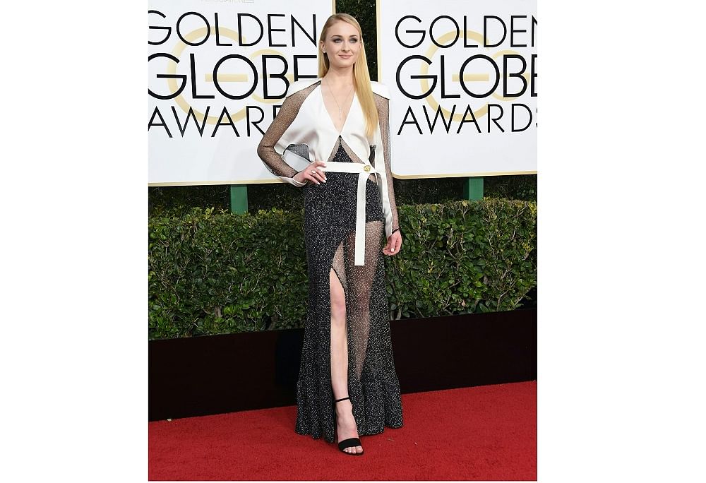 Sophie Turner in Louis Vuitton at 2017 Golden Globe Awards in Beverly Hills