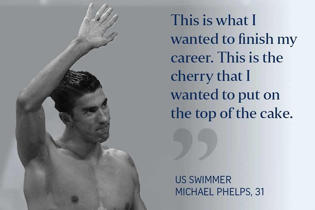 Gold medallist USA's Michael Phelps, reacts after the men's swimming 4x100m medley relay final.