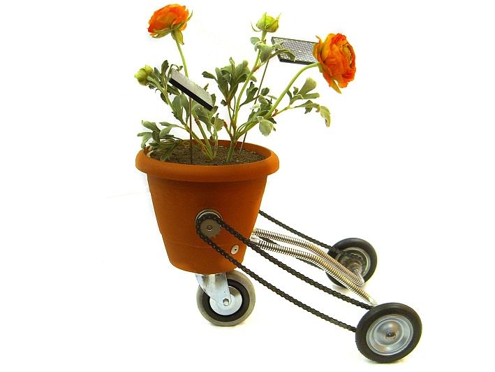 A solar-powered flower pot that can move around on its own seeking the sun.