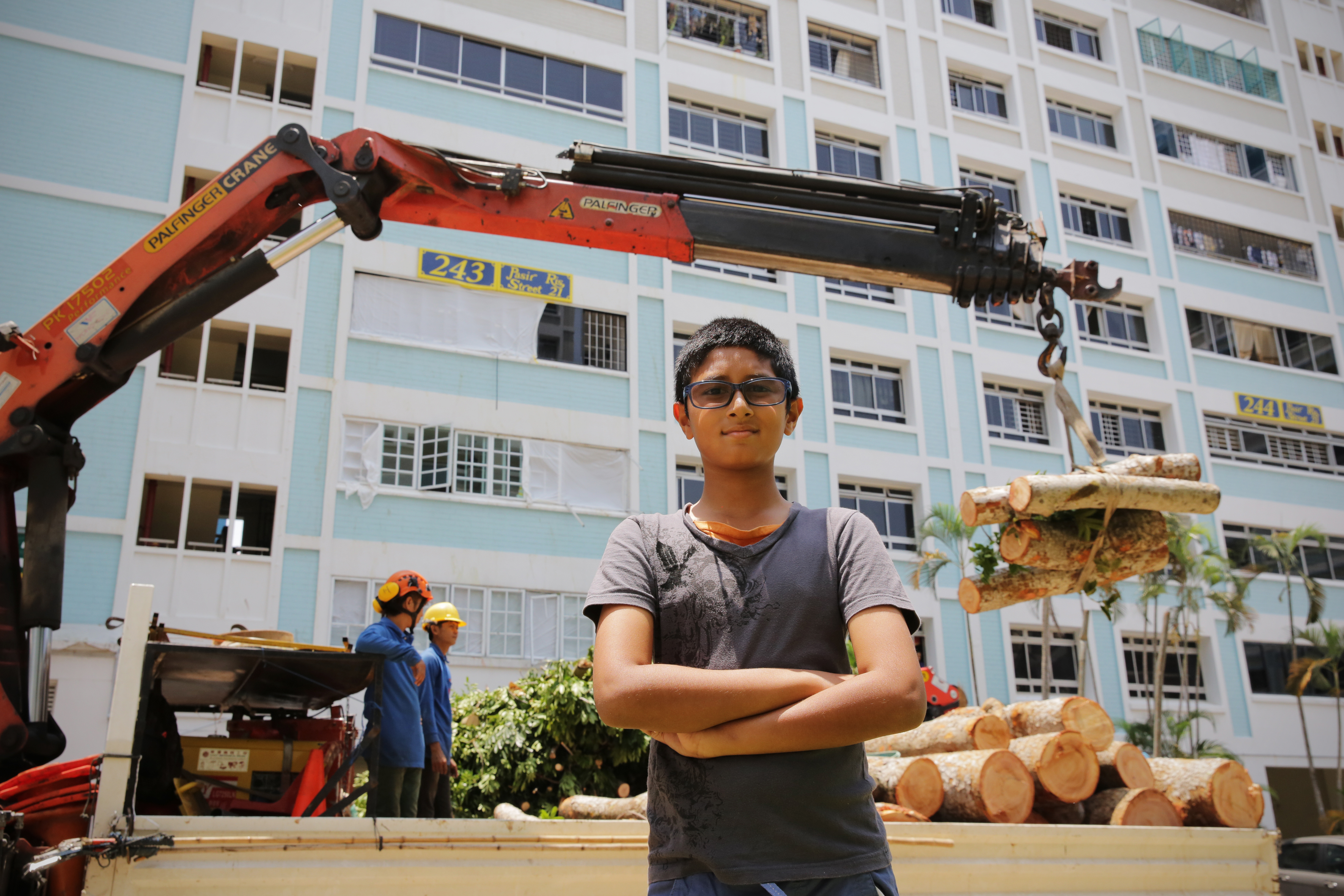Sheik Sheqal Muhd Fazel, 11, was getting a drink from a fridge on the balcony when the tree crashed through the glass window towards him. He was later taken to KK Women's and Children's Hospital for outpatient checks.