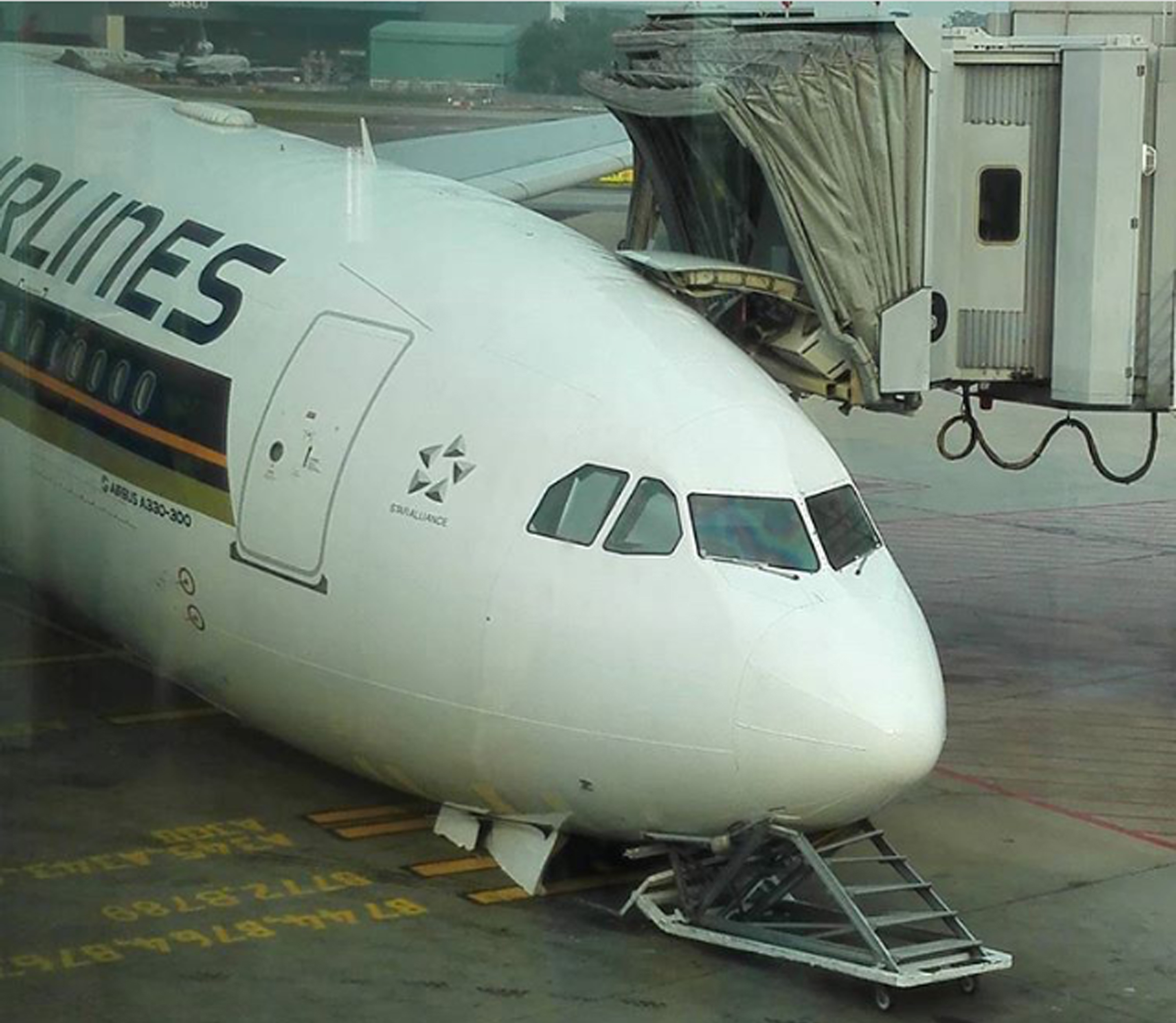 A Singapore Airlines (SIA) Airbus was damaged while the plane was undergoing checks yesterday morning. SIA said the nose gear retracted during a landing gear system check after maintenance work to rectify a defect. An engineer was on board at the tim