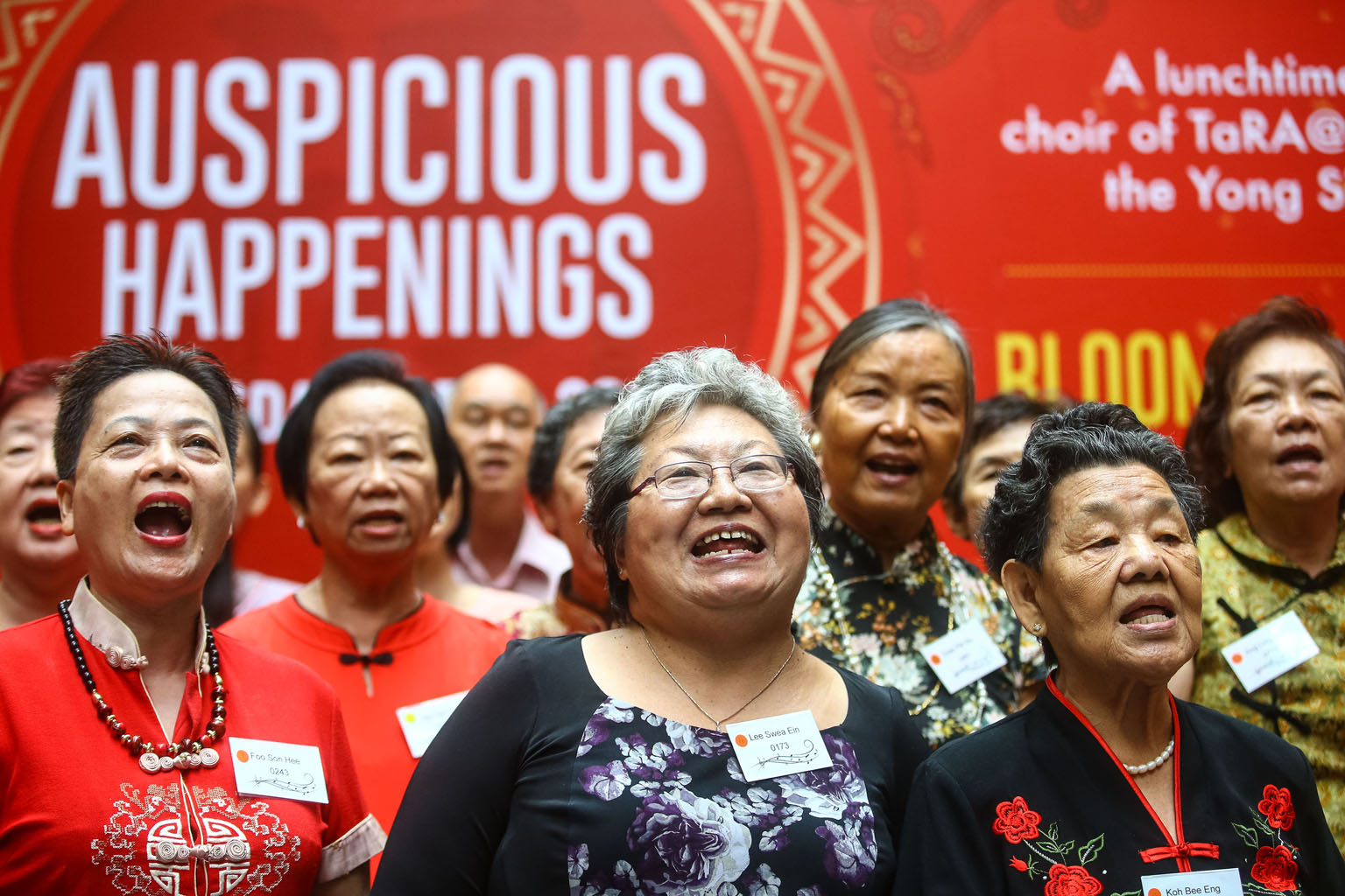 The seniors' choir performing with the NUS Society Choir, the Joyful Voices choir and student musicians from Yong Siew Toh Conservatory of Music during the concert at Jurong Point yesterday.