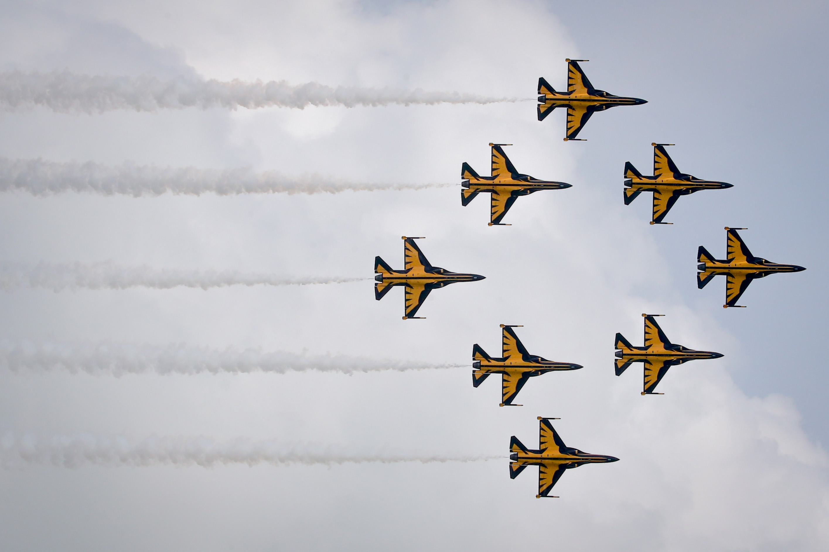 The Black Eagles, from the Republic of Korea Air Force, in a diamond formation at the preview of this year's air show. This year, the South Koreans are expected to show off 23 different manoeuvres, including three not seen at the last Singapore air s