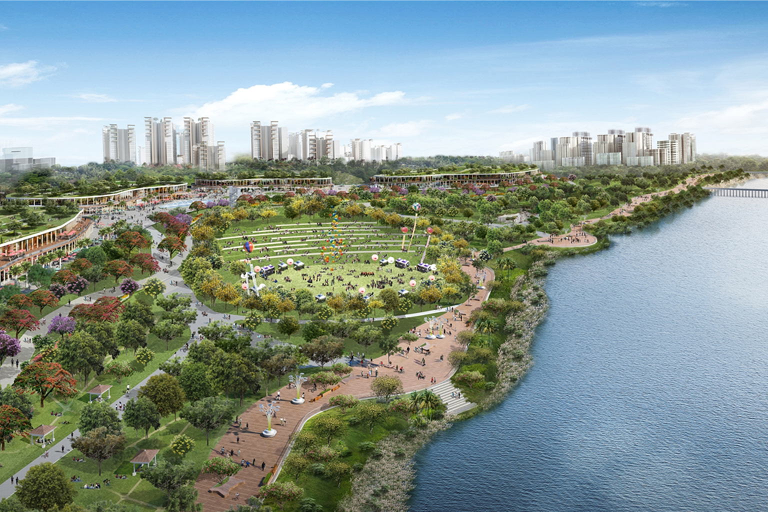 An artist's impression of the revamped Woodlands Waterfront, which will have more landscaping and pockets of greenery. Residents in Woodlands Central will get a new town plaza, a "sizeable space for various large-scale activities". Toa Payoh and Pasi