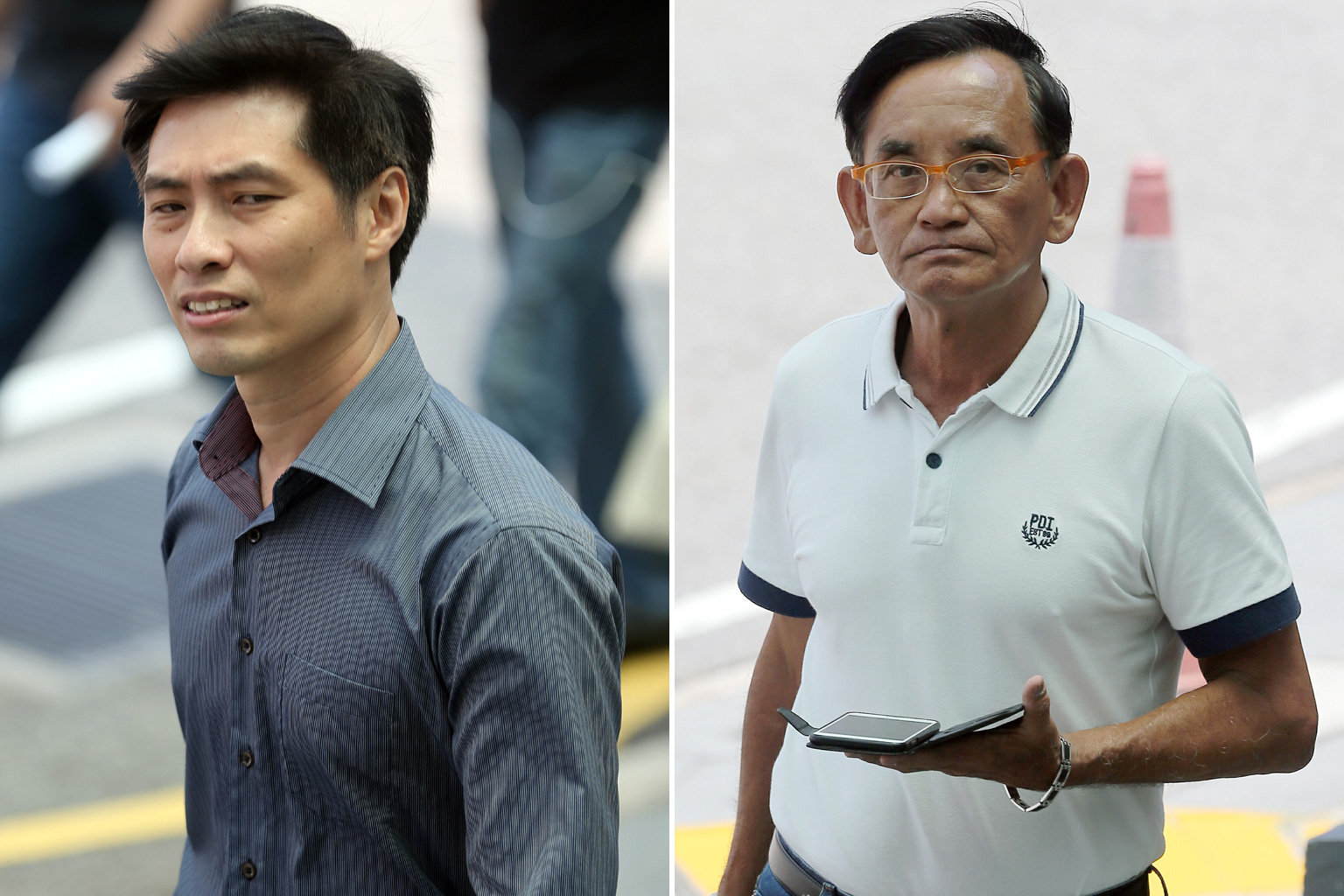 Cheo (left) allegedly cursed at Mr Tay (right) and challenged him to a fight. He is also accused of closing Mr Tay's van door on him, causing it to hit the 60-year-old businessman's forehead and hip.