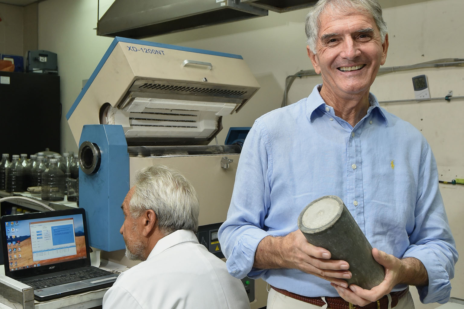Mr Weber with a sample of special concrete. His firm uses carbon nanofibres (above) to create ultra-high-performance concrete.