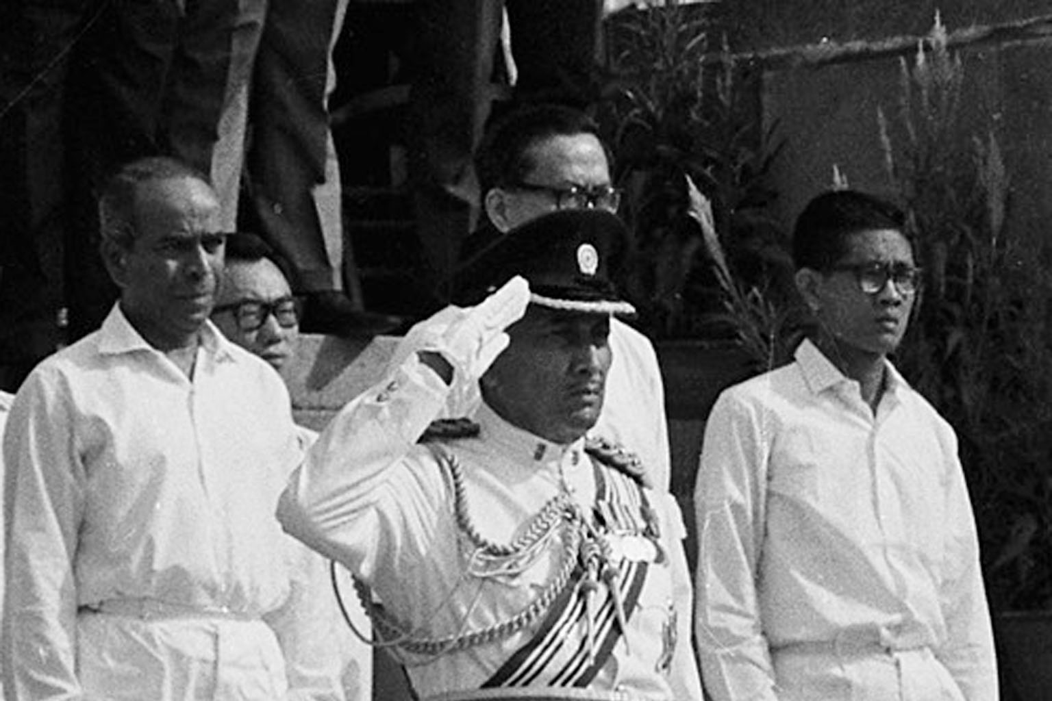 President Yusof Ishak, in military uniform, takes the salute at the Padang during Singapore's first National Day Parade in 1966. Mr Yusof, who died in office close to five decades ago, was Singapore's first and only Malay president so far.
