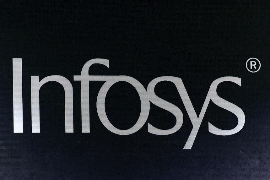 In this photograph taken on April 16, 2013, the Infosys company logo is pictured during the Innovation Showcase exhibition on the sidelines of the Fourth Clean Energy Ministerial in New Delhi. Infosys staff are leaving at an unprecedented pace as the