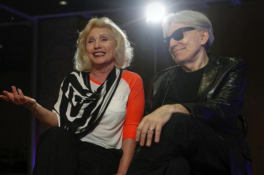 &nbsp;Blondie's Deborah Harry and guitarist Chris Stein speak during an interview in New York on May 12, 2014.&nbsp;Four decades after their debut, the 1970s pioneering New York City new wave and punk group Blondie released their 10th studio album, G