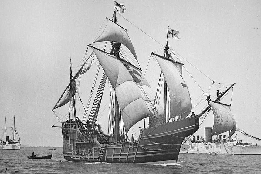 A replica of Christopher Columbus' caravel Santa Maria is shown in this circa 1892 handout photo provided by the United States Library of Congress on May 13, 2014. -- PHOTO: REUTERS