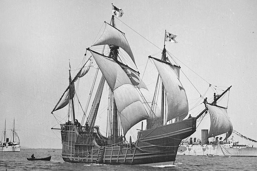 A replica of Christopher Columbus' caravel Santa Maria is shown in this circa 1892 handout photo provided by the United States Library on May 13, 2014.&nbsp;The US marine archaeological researcher who believes he has found the famous flagship of Chri