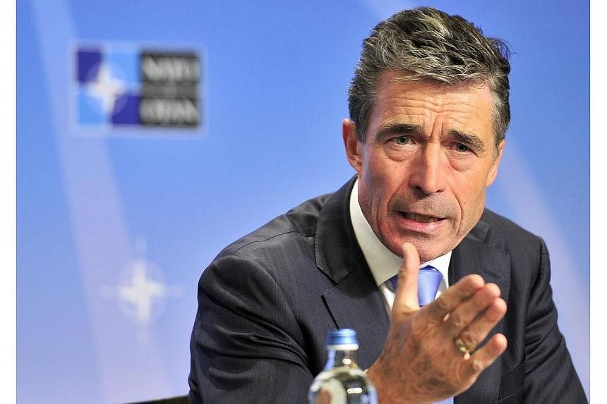 NATO Secretary General Anders Fogh Rasmussen gives his monthly press conference on May 19, 2014 at the Residence Palace building in Brussels. Mr Rasmussen said on Monday he had seen no proof of Russian troops withdrawing from the border with Ukraine 