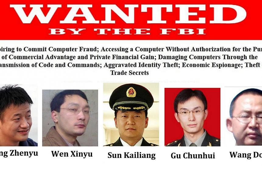 This combination of images released by the FBI on May 19, 2014 shows five Chinese hacking suspects. The United States on May 19, 2014 charged five members of a shadowy Chinese military unit for allegedly hacking US companies for trade secrets, infuri
