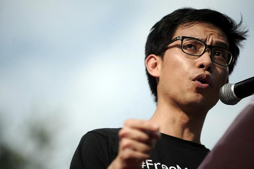 Roy Ngerng Yi Ling speaking during a three-hour protest rally at Speakers’ Corner in Hong Lim Park on 8 June 2013. Mr Ngerng took to social media on Wednesday morning to announce he has applied to be a Nominated Member of Parliament(NMP). -- PHOTO:
