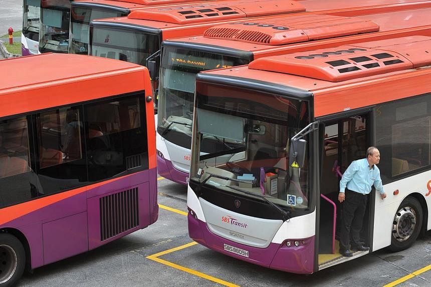 SBS Transit buses at the Toa Payoh bus interchange. -- ST PHOTO: ALPHONSUS CHERN